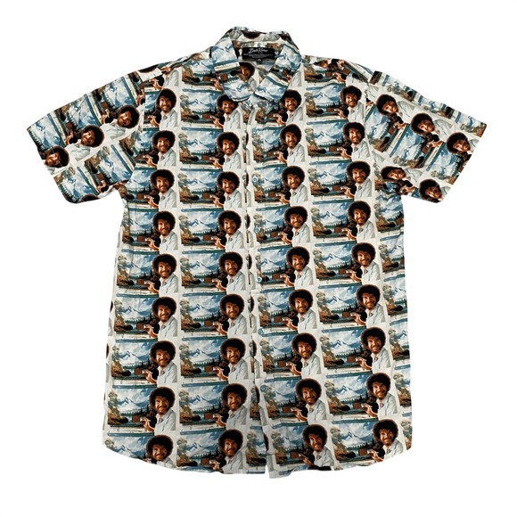 Bob Ross Other - Men's Bob Ross All Over Print Button Up Shirt Small Artsy Dopamine